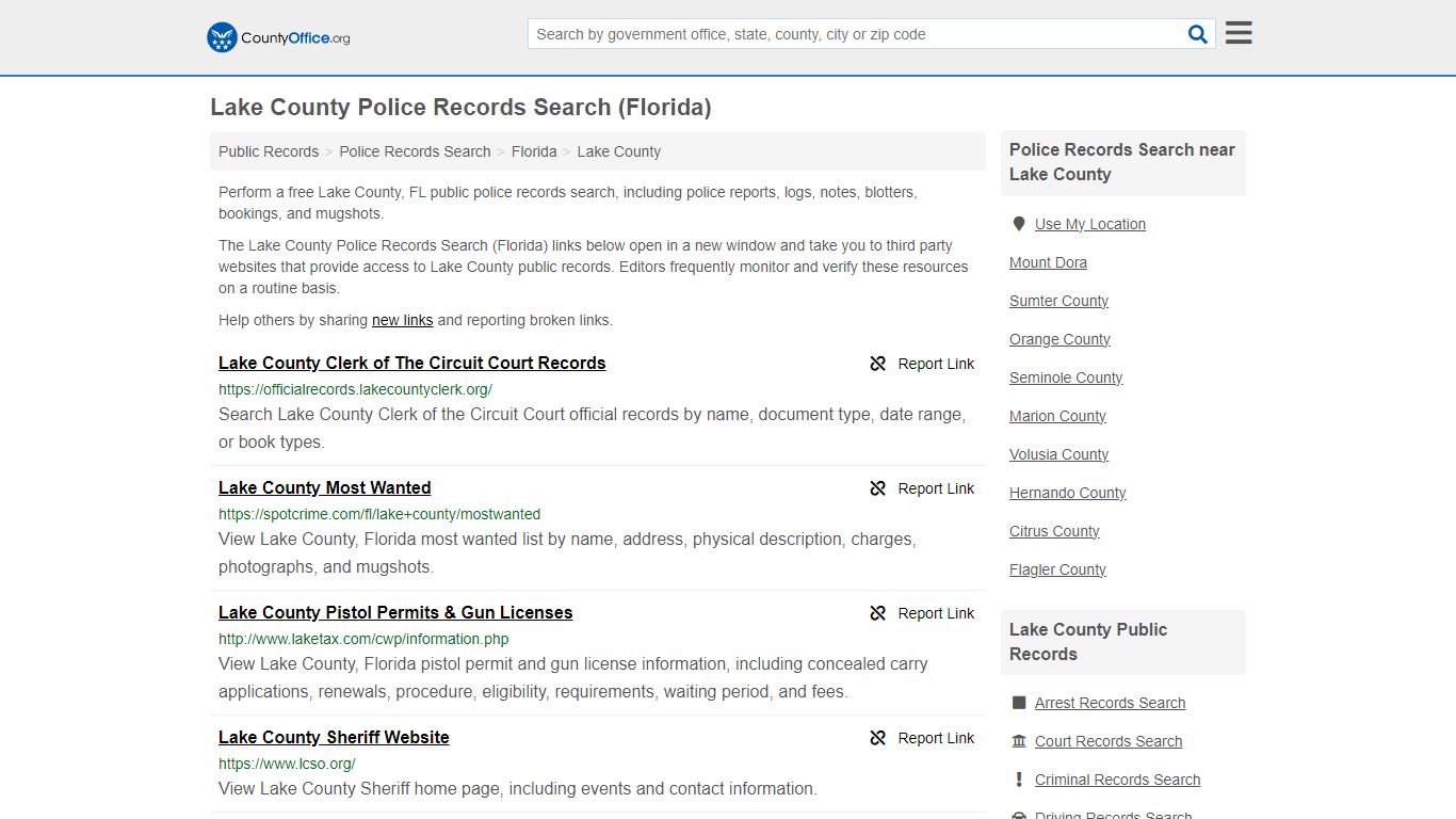 Lake County Police Records Search (Florida) - County Office