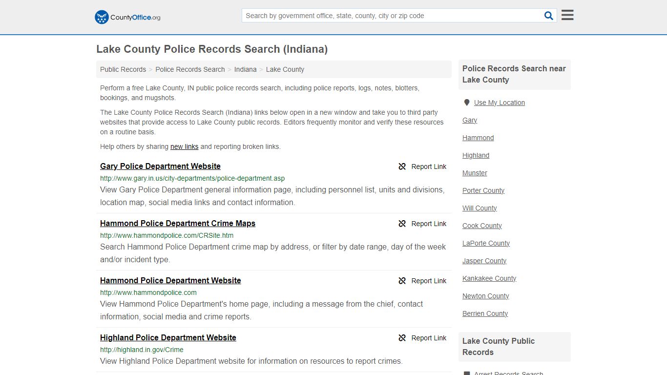 Lake County Police Records Search (Indiana) - County Office