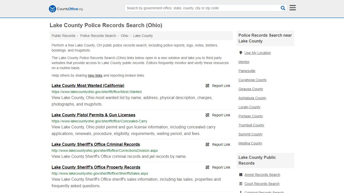 Lake County Police Records Search (Ohio) - County Office